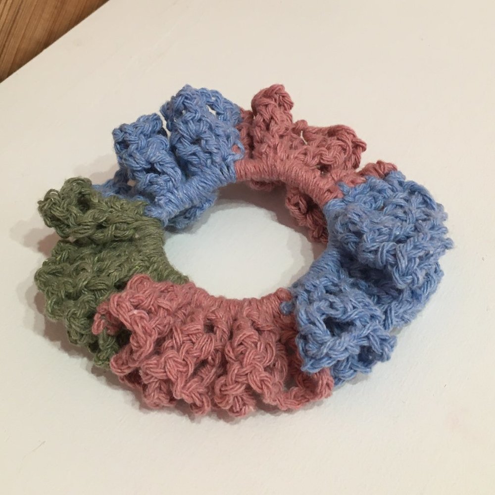 Scrunchie - Blue, Rose, Green - Crochet